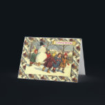 Vintages russisches Weihnachten, Kinder und ein Feiertagskarte<br><div class="desc">Vintages russisches Weihnachten,  Kinder und ein Snowman,  den Snowman auf einem Schlitten schleppend</div>