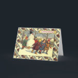 Vintages russisches Weihnachten, Kinder und ein Feiertagskarte<br><div class="desc">Vintages russisches Weihnachten,  Kinder und ein Snowman,  den Snowman auf einem Schlitten schleppend</div>