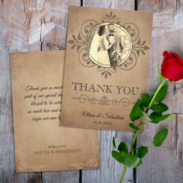 Vintages rustikales Altbau Viktorianische Hochzeit Dankeskarte (Von Creator hochgeladen)
