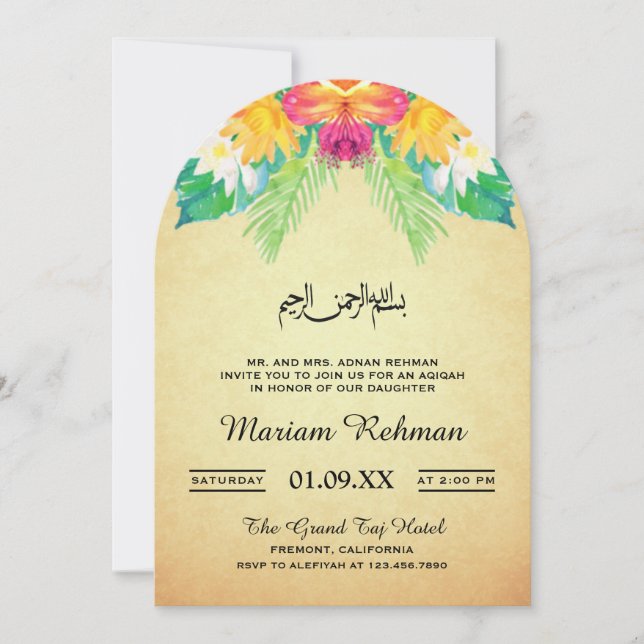 Vintages Rustikales Baby Girl Aqiqah Einladung (Vorderseite)