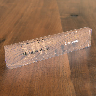 Vintages rustikales Braunholz Karpenter Monogramm Namensplakette
