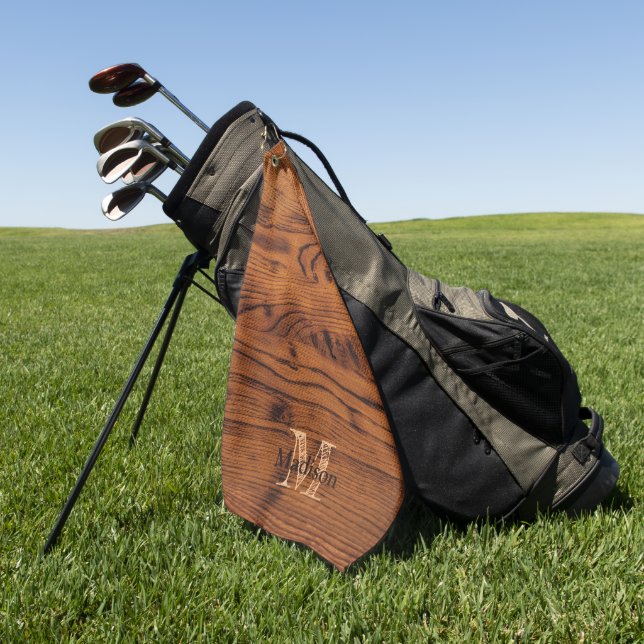 Vintages rustikales Braunholz Monogramm Golfhandtuch (Gras)