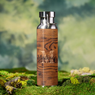 Vintages rustikales Braunholz Monogramm Trinkflasche