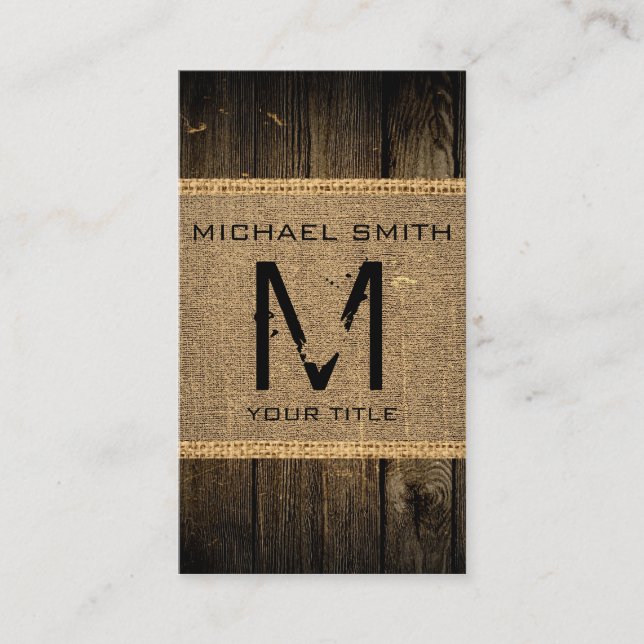 Vintages Rustikales Burlap Wood Look Monogram #2 Visitenkarte (Vorderseite)