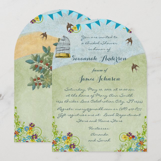 Vintages rustikales Chic Brautparty Birdcage Jagd Einladung (Vorne/Hinten)