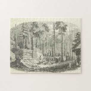 Vintages Rustikales Forest Cabin Scene Jigsaw Puzz
