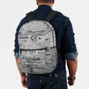 Vintages rustikales graues Holzpanzer Monogramm Bedruckter Rucksack