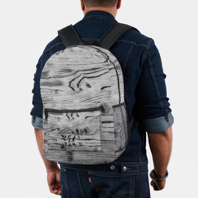 Vintages rustikales graues Holzpanzer Monogramm Bedruckter Rucksack (Insitu (Modell))