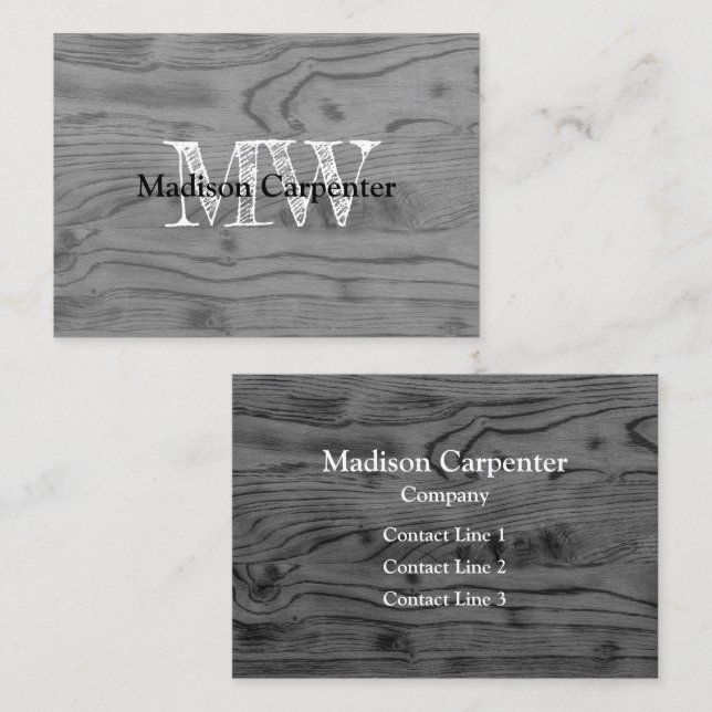 Vintages rustikales graues Holzpanzer Monogramm Visitenkarte (Vorne/Hinten)