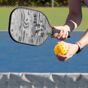 Vintages rustikales, graues, schwarzes Brennholz M Pickleball Schläger