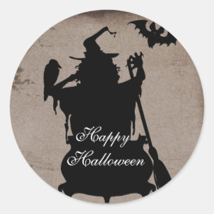 Vintages Rustikales Halloween Hexenkessel Cauldron Runder Aufkleber
