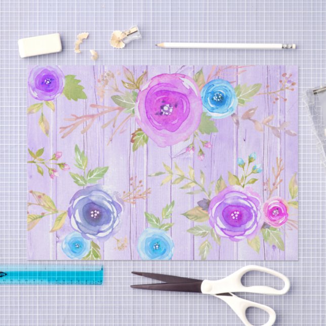 Vintages rustikales, lila rosa Blumenholz Seidenpapier (Handwerk)