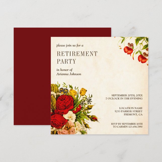 Vintages Rustikales Rose-Pensionssystem Party Einladung (Vorne/Hinten)