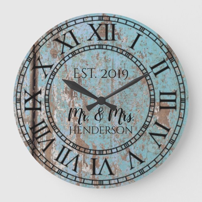Vintages rustikales Shabby Chic erschüttert Antiqu Große Wanduhr (Vorderseite)
