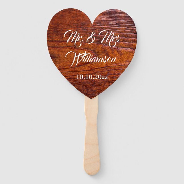 Vintages rustikales Woodgrain Foto Hochzeit Mr. &  Fächer (Vorderseite)