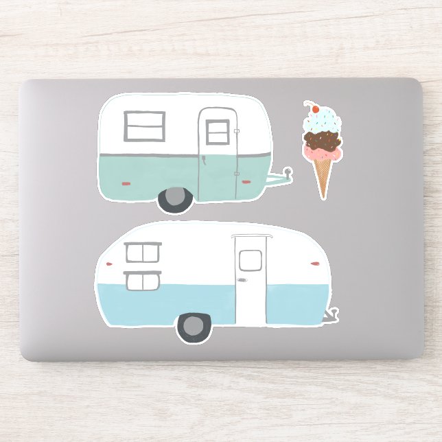 Vintages RV Trailer Camper Set von 3 Zeichnend Kun Aufkleber (Computer)