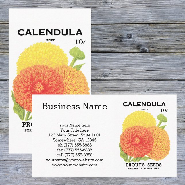Vintages Saatgutpackungs-Label Art, Calendula-Blum Visitenkarte (Von Creator hochgeladen)