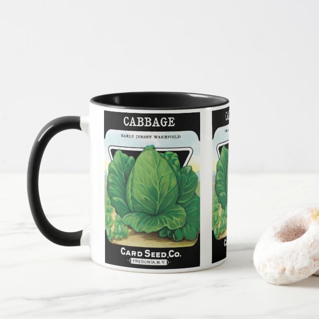Vintages Saatgutpackungs-Label Art, grüner Kohl Tasse (Mit Donut)