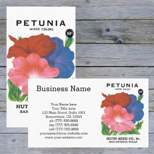 Vintages Saatgutpackungs-Label Art, Petunia-Blume Visitenkarte
