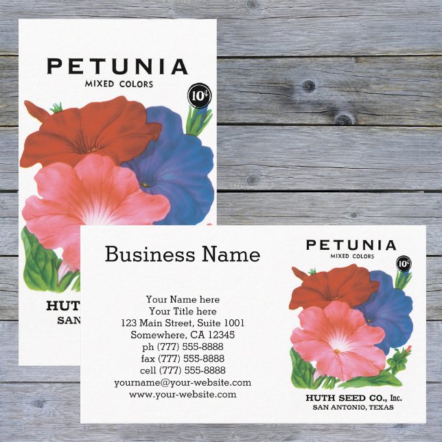 Vintages Saatgutpackungs-Label Art, Petunia-Blume Visitenkarte (Von Creator hochgeladen)