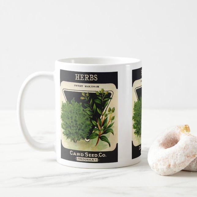 Vintages Saatgutverpackungs-Label Kaffeetasse (Mit Donut)
