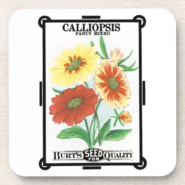 Vintages Saatgutverpackungslabel Art, Calliopsis B Getränkeuntersetzer (Vorderseite)