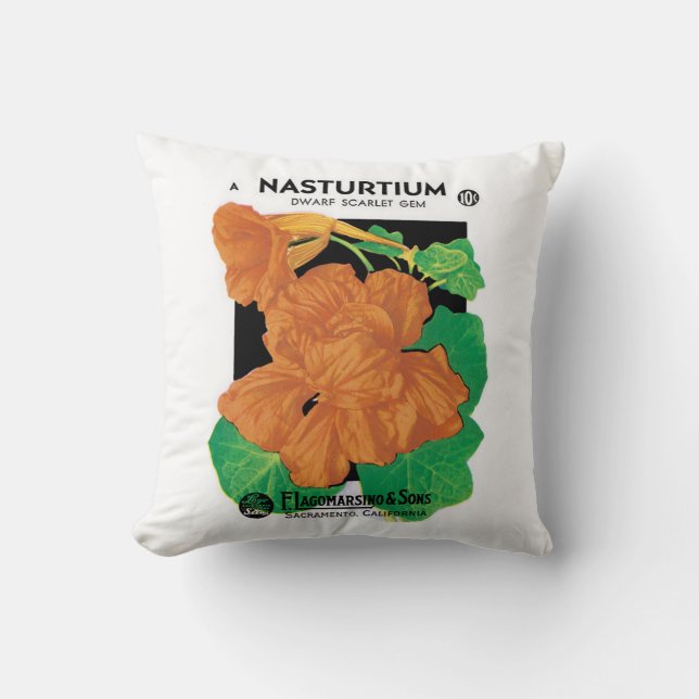Vintages Saatgutverpackungslabel Art, Nasturtium-B Kissen (Vorderseite)