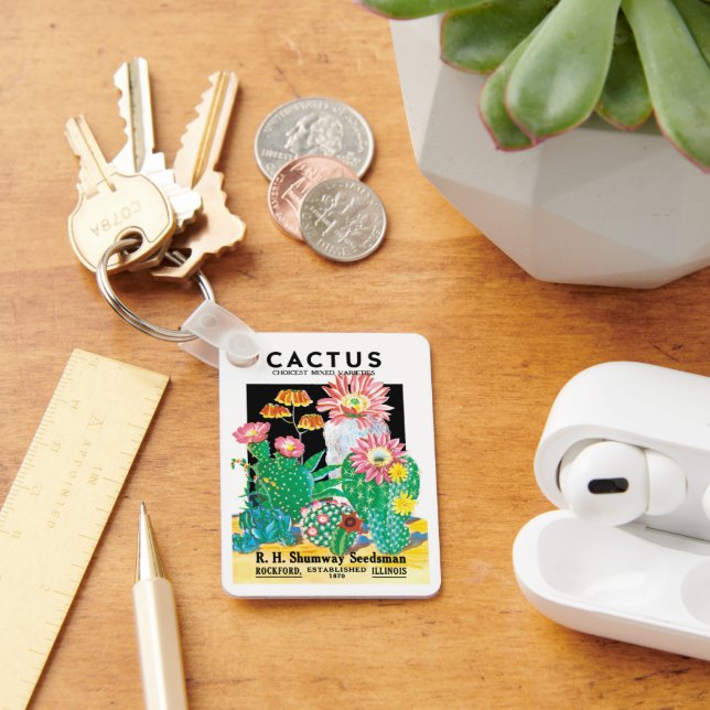 Vintages Saatpacket Label Art Wüste Kaktus Pflanze Schlüsselanhänger (Schreibtisch)
