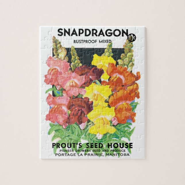 Vintages Saatpacketikett Art, Snapdragon-Blume (Vertikal)