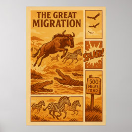 Vintages Safari-Comic - Die große Migration Poster