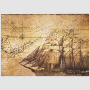 Vintages Sailboat & Map Dekoupage Tissue Paper Seidenpapier