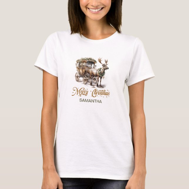 Vintages Salbeigrün und Goldkutsche T-Shirt (Vorderseite)