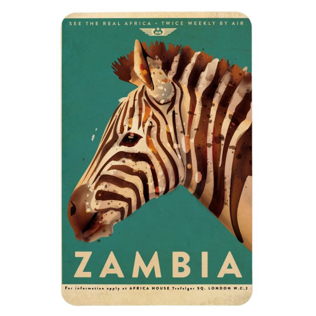 Vintages Sambia Zebra Travel Magnet (Vertikal)