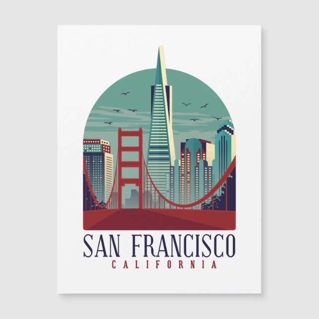 Vintages San Francisco Cityscape Magnetkarte (Vorderseite)