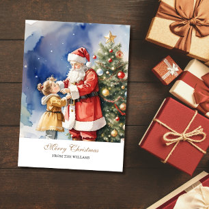 Vintages Santa & A Girl Personalisiert Feiertagskarte
