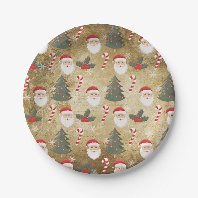 Vintages Santa Claus Muster Pappteller (Vorderseite)