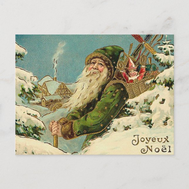 Vintages Santa - Joyeux-Weihnachten Feiertagspostkarte (Vorderseite)