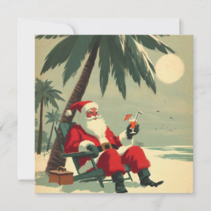 Vintages Santa on Tropical Beach Resort Retro Feiertagskarte