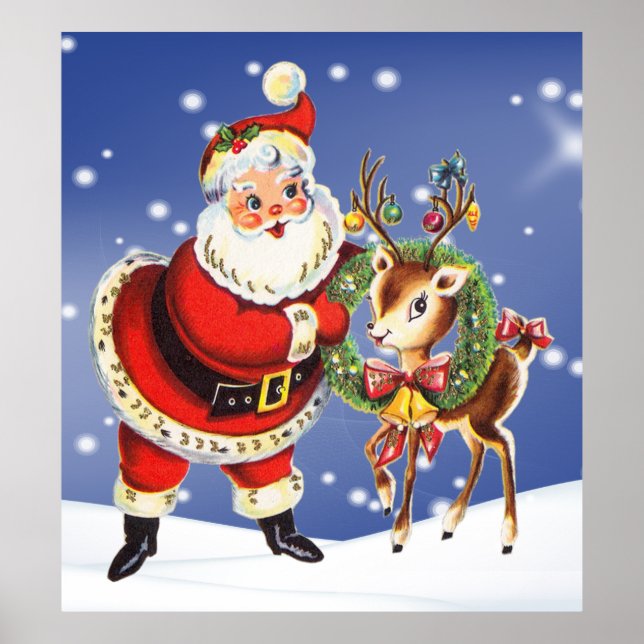 Vintages Santa- und Rentierposter Poster (Vorne)
