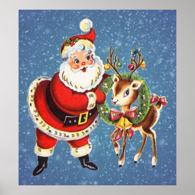 Vintages Santa- und Rentierposter Poster (Vorne)