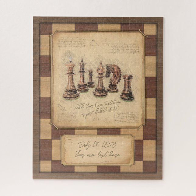 Vintages Schachbrett und Schachfiguren, Spielerges (Vertikal)