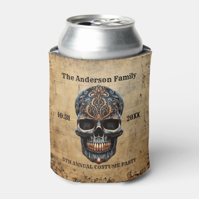 Vintages SchädelPersonalisiertes Halloween-Party Dosenkühler (Kanne Vorderseite)