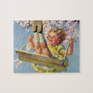 Vintages Schauen, Girl Swinging in a Tree Kinder s