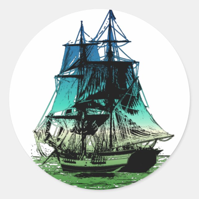 Vintages Schiff Runder Aufkleber (Vorderseite)