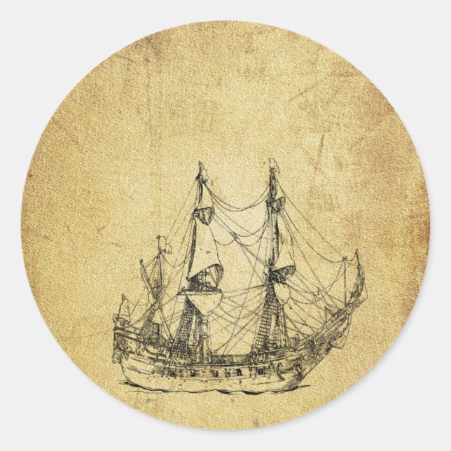 Vintages Schiff Runder Aufkleber (Vorderseite)