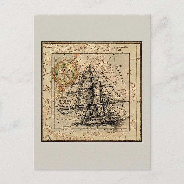 Vintages Schiff und Karte (Vorderseite)
