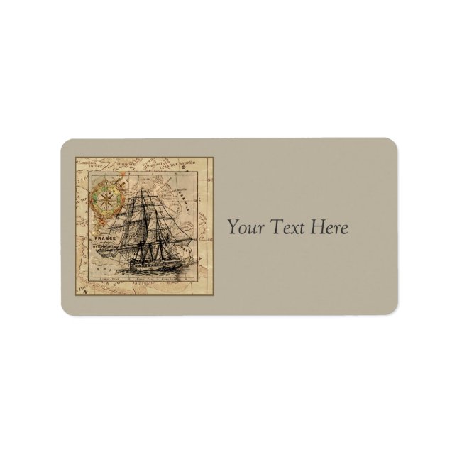 Vintages Schiff und Kartenzeichen Adressaufkleber (Vorne)