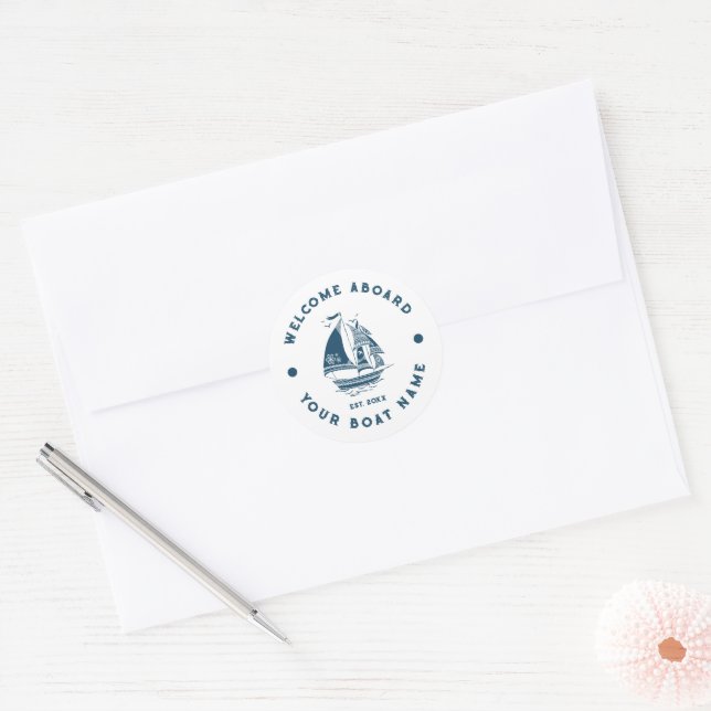 Vintages Schiff "White & Navy Blue" 2 Runder Aufkleber (Umschlag)