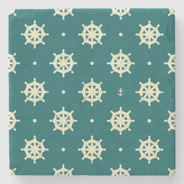 Vintages Schiffs-Rad-Muster Steinuntersetzer (Vorderseite)