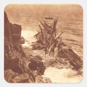 Vintages Schiffswrack - Segelschiff Antikes Foto Quadratischer Aufkleber